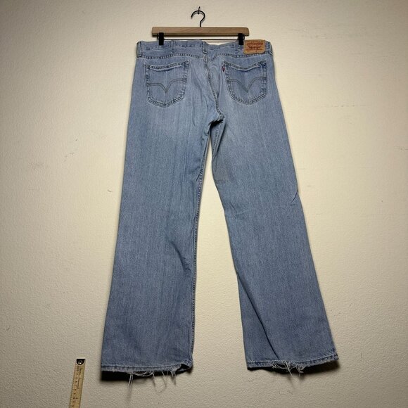 Levi 527 Blue Denim Jean Pant Men 40x32 Blue Cowboy Work Bootcut Ripped Western - Picture 2 of 11